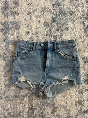 Zara High Waisted Distressed Denim Shorts
